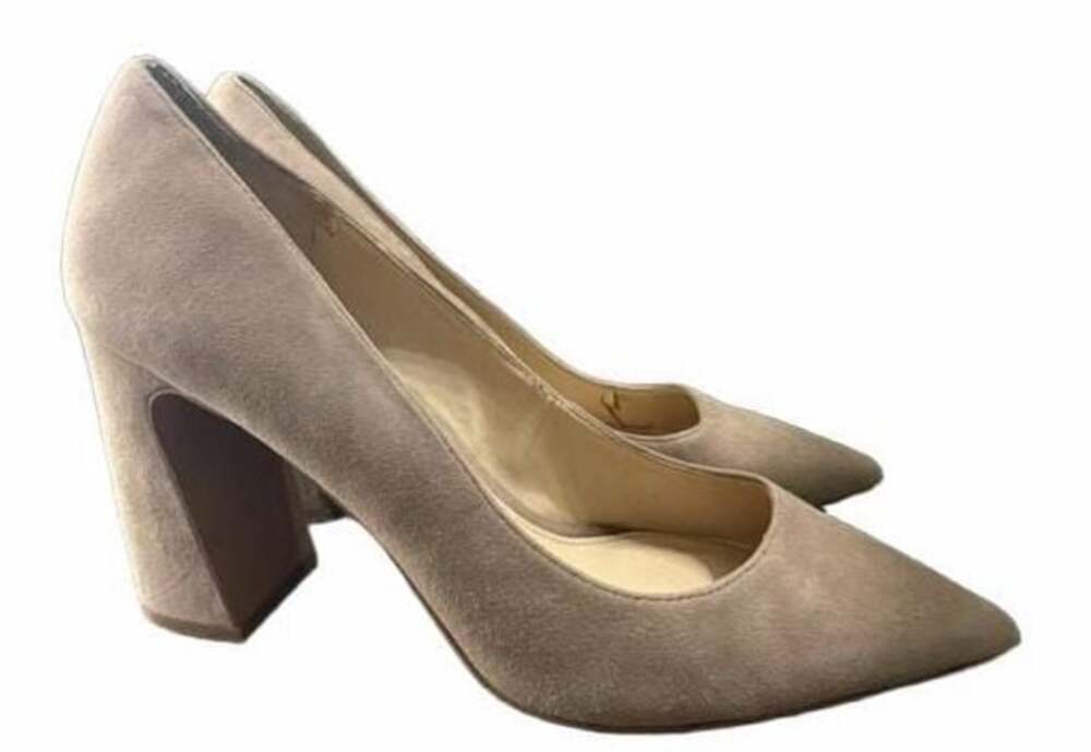 Vince Camuto Ableen Womens 9.5 M Truffle Taupe Suede Pointed Toe Block Heel Pump